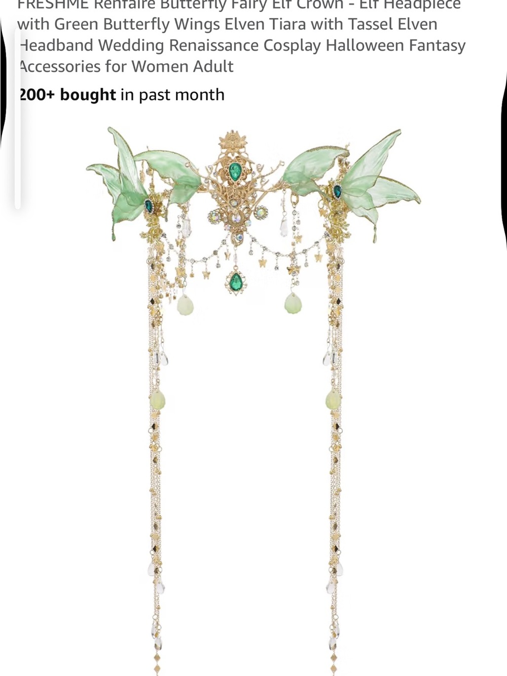 Delicate Green Fairy Leaf Crown Headpiece with Crystal Drops - Picture 7 of 9